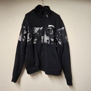 Bench Vintage Mens Track Jacket Black Mesh Graphic Asymmetric Full Zip Y2K XL